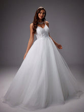 Sequined 3d Flower Embroidered Mesh Patchwork Cami Gown For Wedding